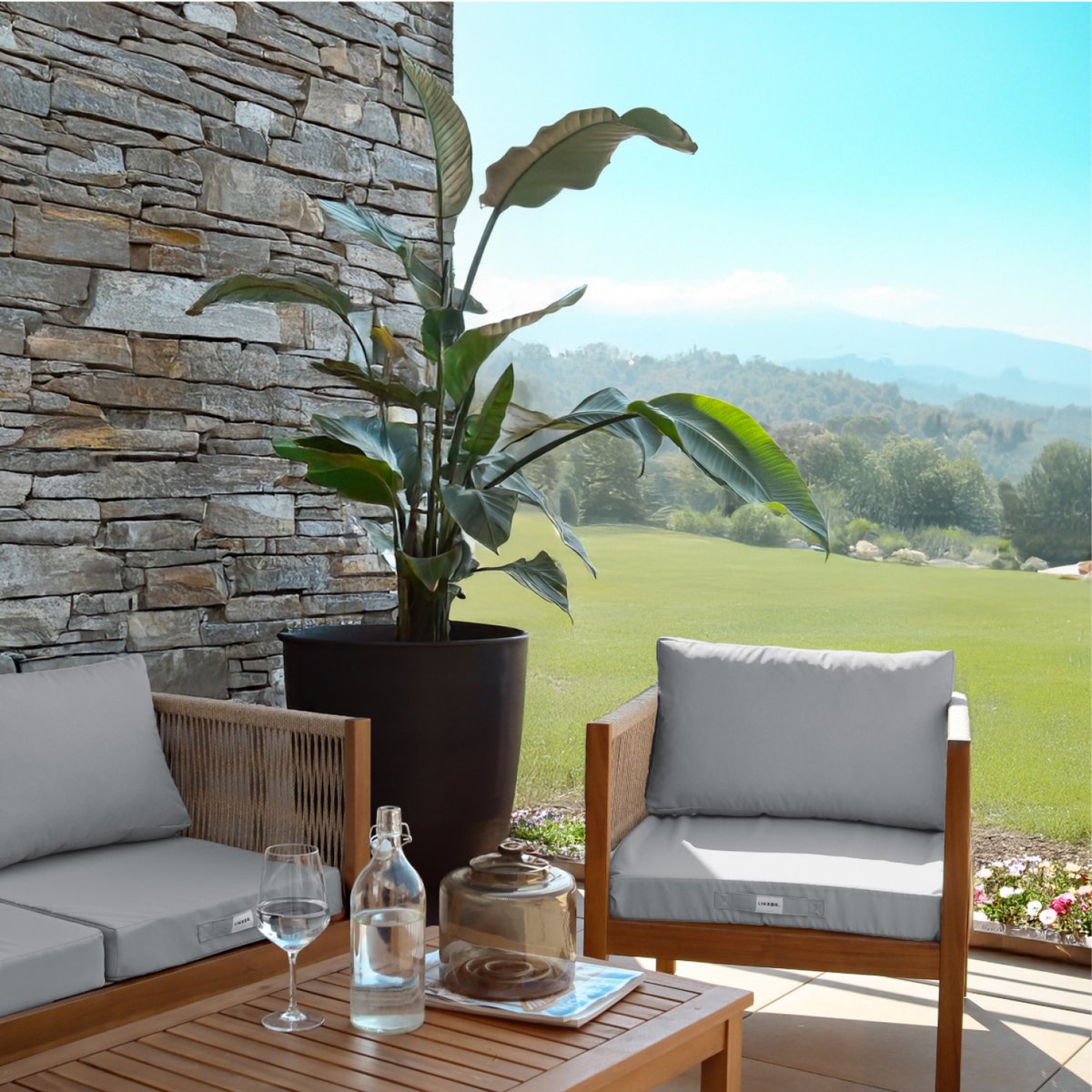 Kit de coussins pour salon de jardin déhoussables - 60 x 60 cm gris clair, LINXOR