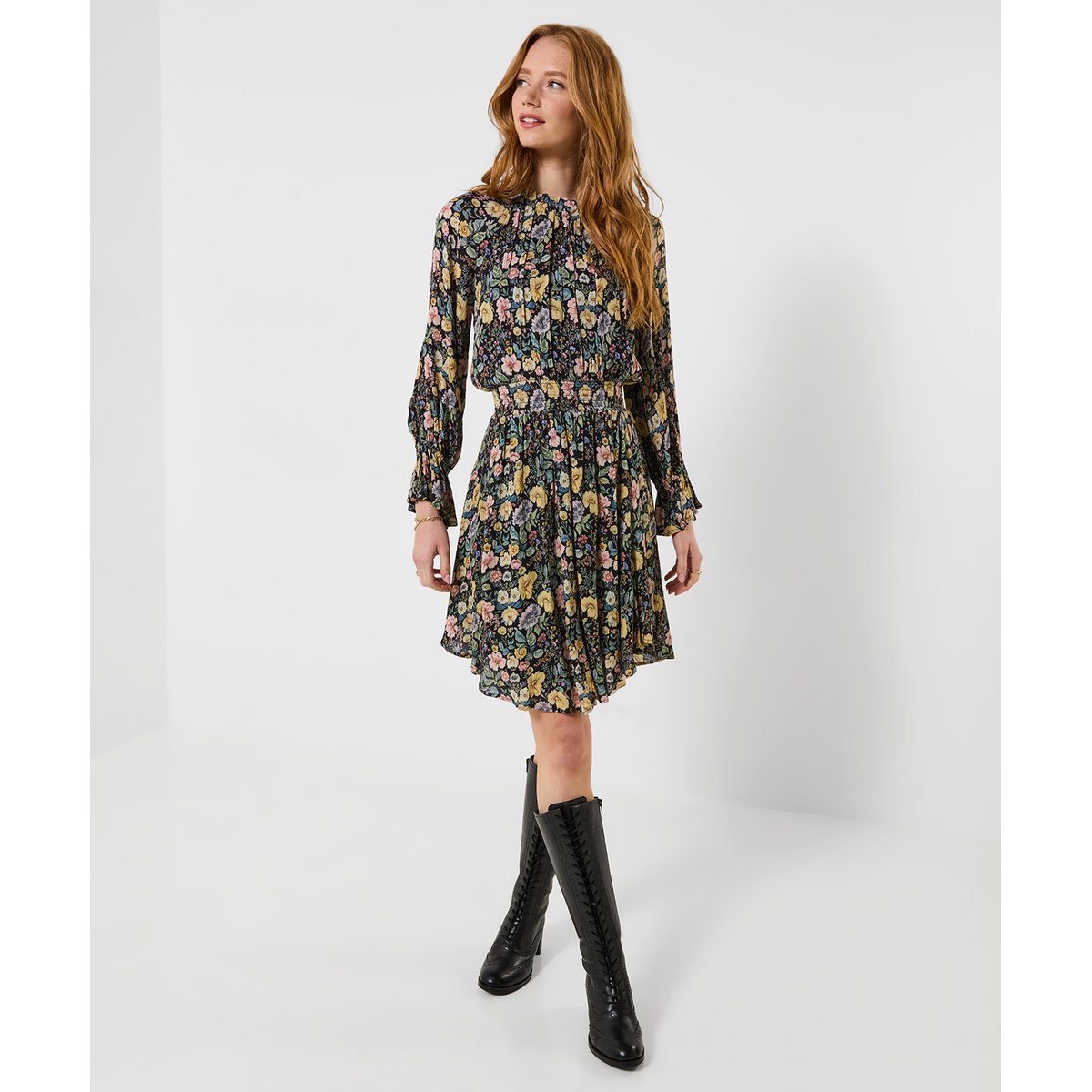 Robe Courte Fleurie à Col Montant Bonnie noir, JOE BROWNS