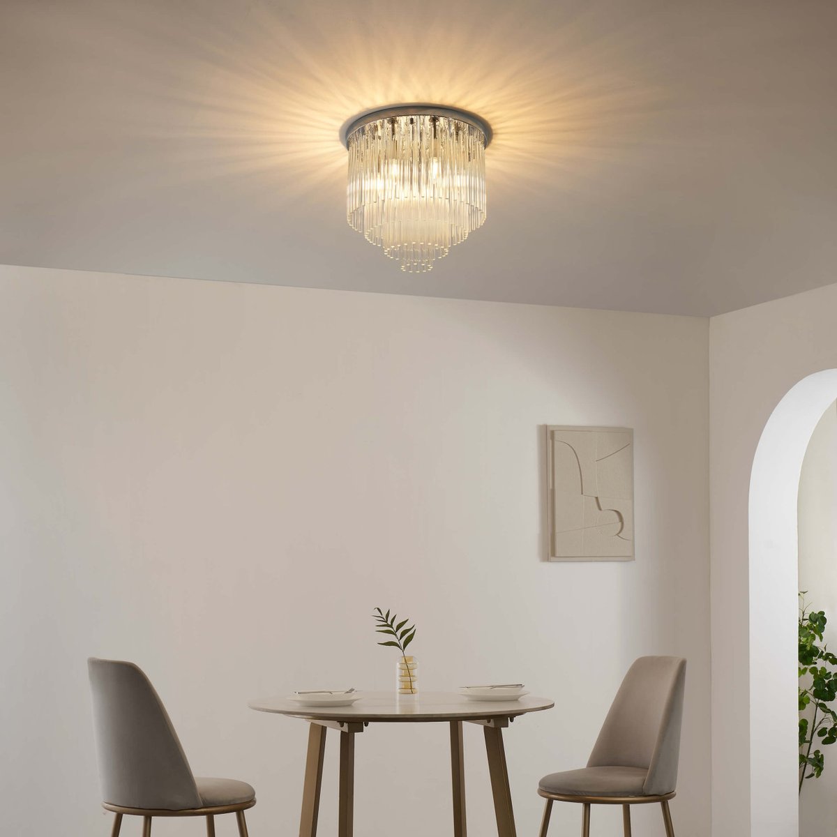 Plafonnier à pampilles de verre - SANDRILLA transparent et chromé, KOSILUM