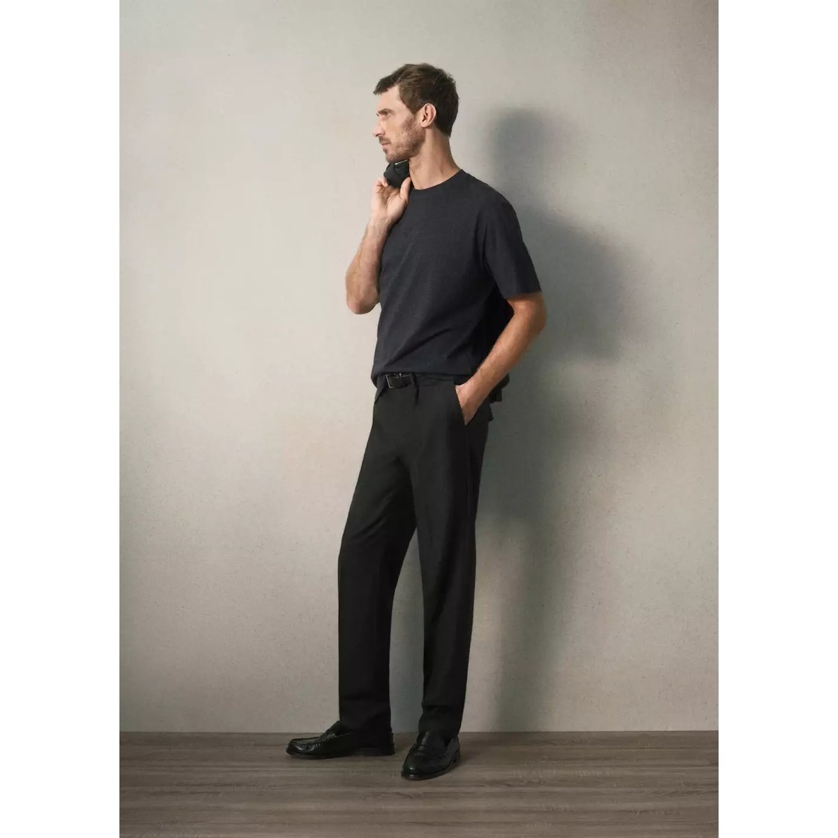 T-shirt coton mélangé cachemire regular fit gris anthracite, MANGO MAN