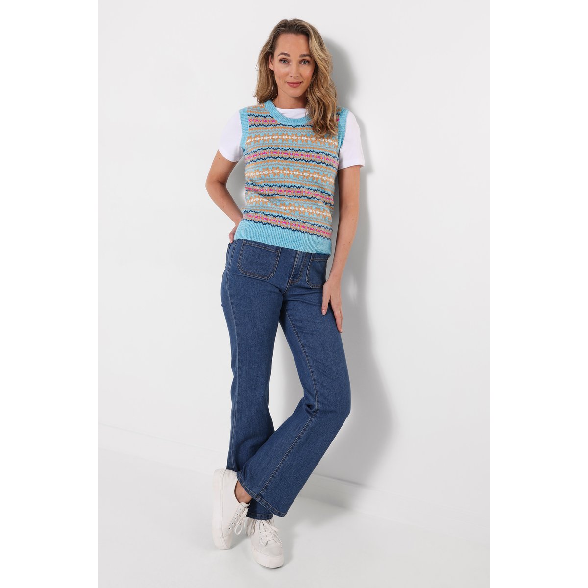 Débardeur en Maille Fair Isle Winter Blues bleu, JOE BROWNS