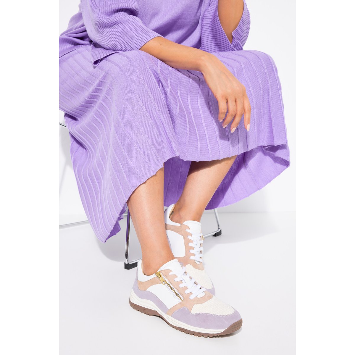 Sneakers en cuir, tirette , pied large lavande, ULLA POPKEN