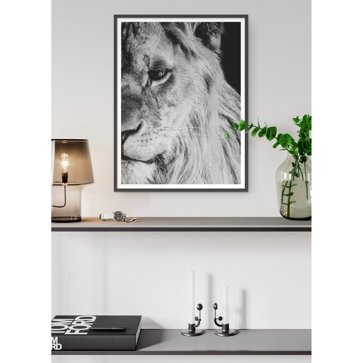 Poster Lion noir et blanc 1 blanc, L'AFFICHERIE