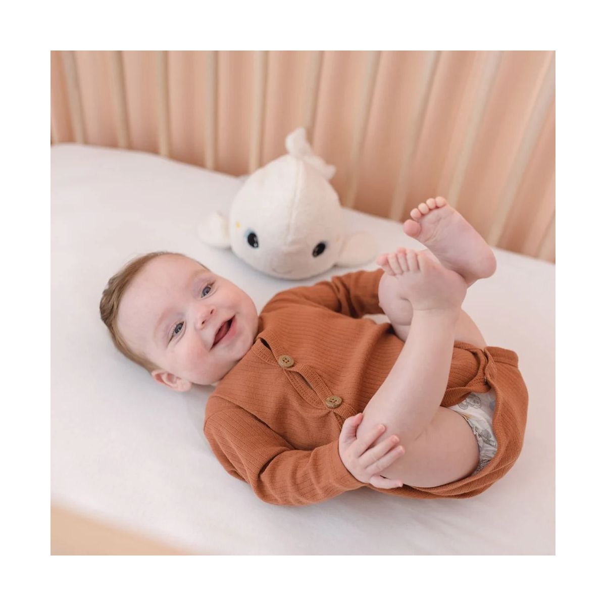Veilleuse peluche bruits blancs et roses Beluga ecru, PABOBO