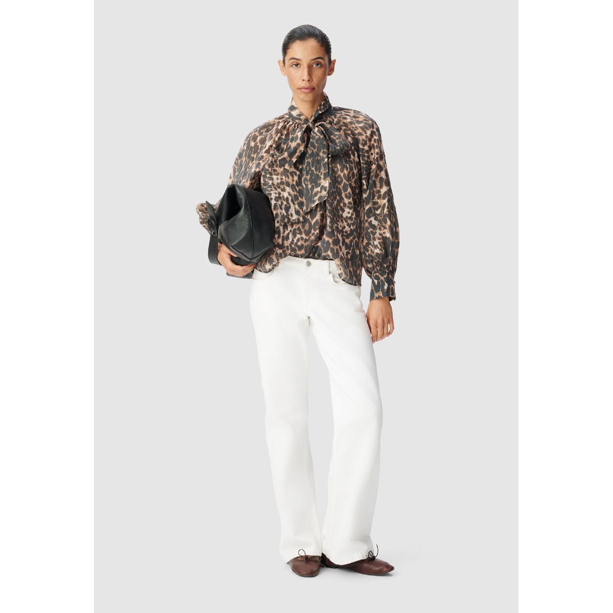 Blouse col lavallière motif léopard marron, IKKS