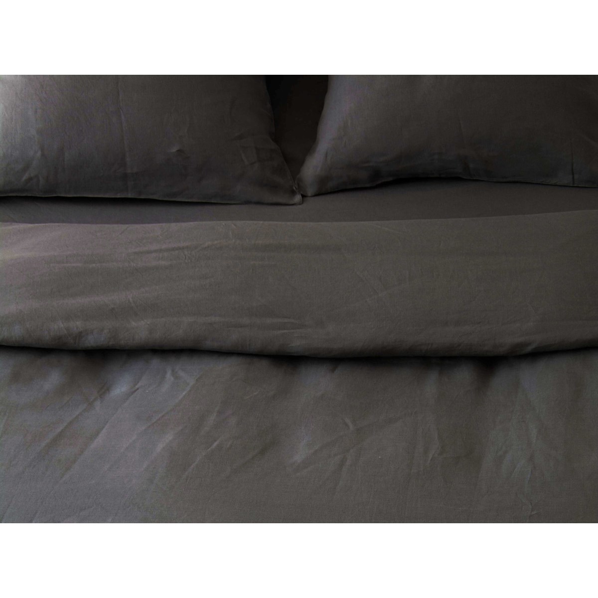 Housse de couette Lin lavé 2 personnes uni NAGHADA gris anthracite, TODAY