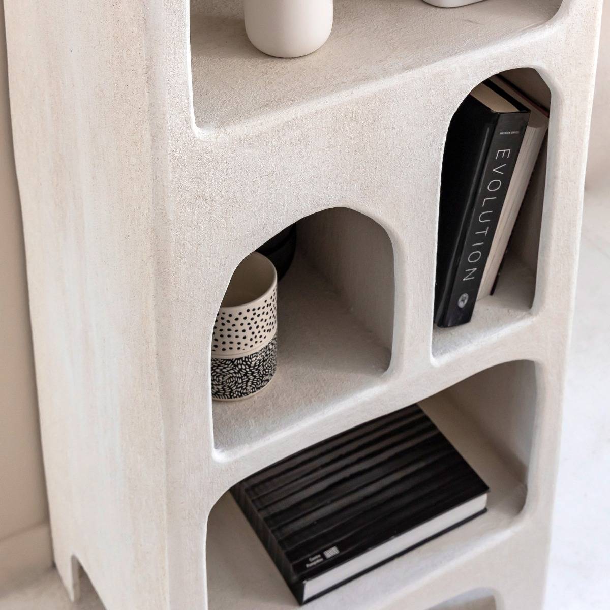 Bibliothèque en bois effet béton blanc  DANAÉ blanc, MADE IN MEUBLES 