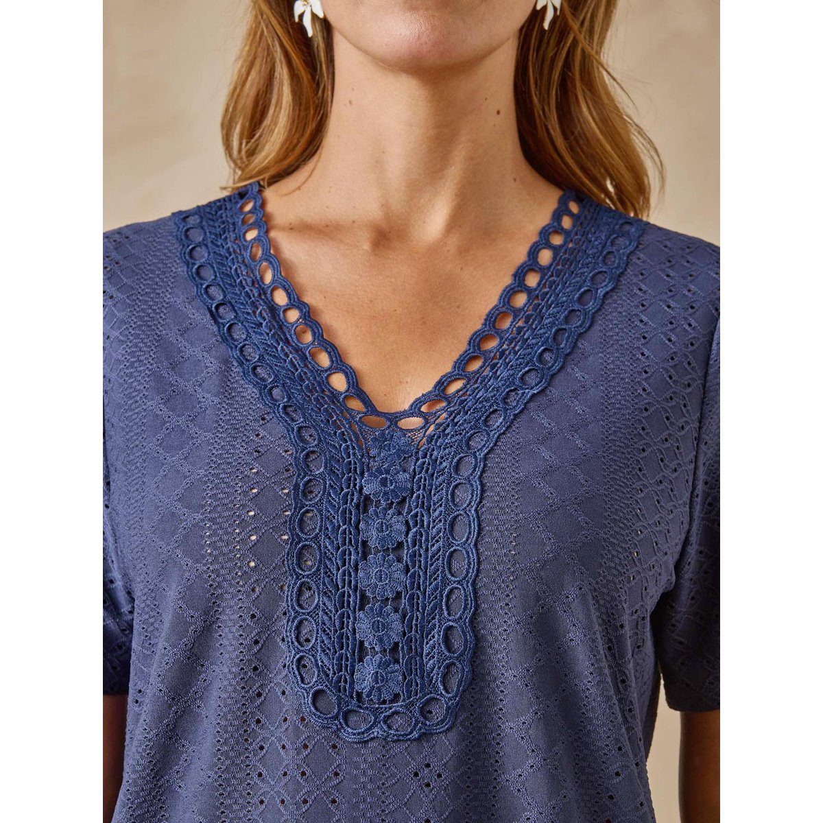 Tee-shirt manches courtes avec macramé marine, DAXON