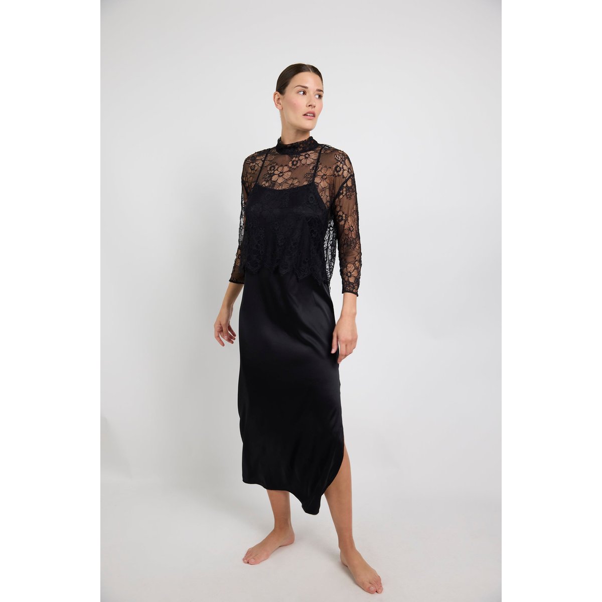 Nuisette longue en soie SILK'N MOON noir, MAISON LEJABY