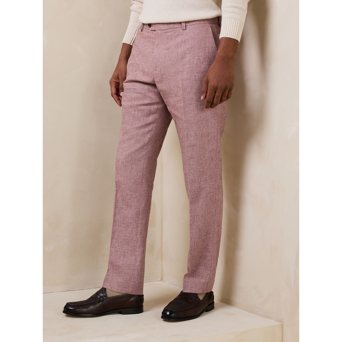 Pantalon de costume texturé en lin n. premium rose, NEXT