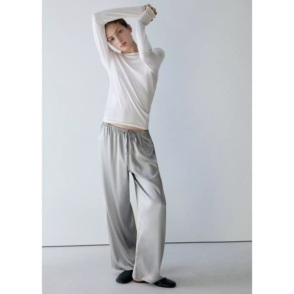 T-shirt ajusté manches longues blanc, MANGO