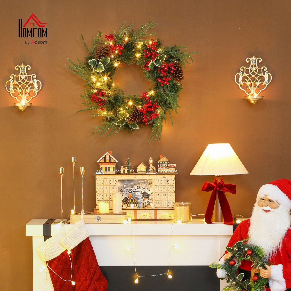 Couronne de Noël Plastique Vert vert, HOMCOM