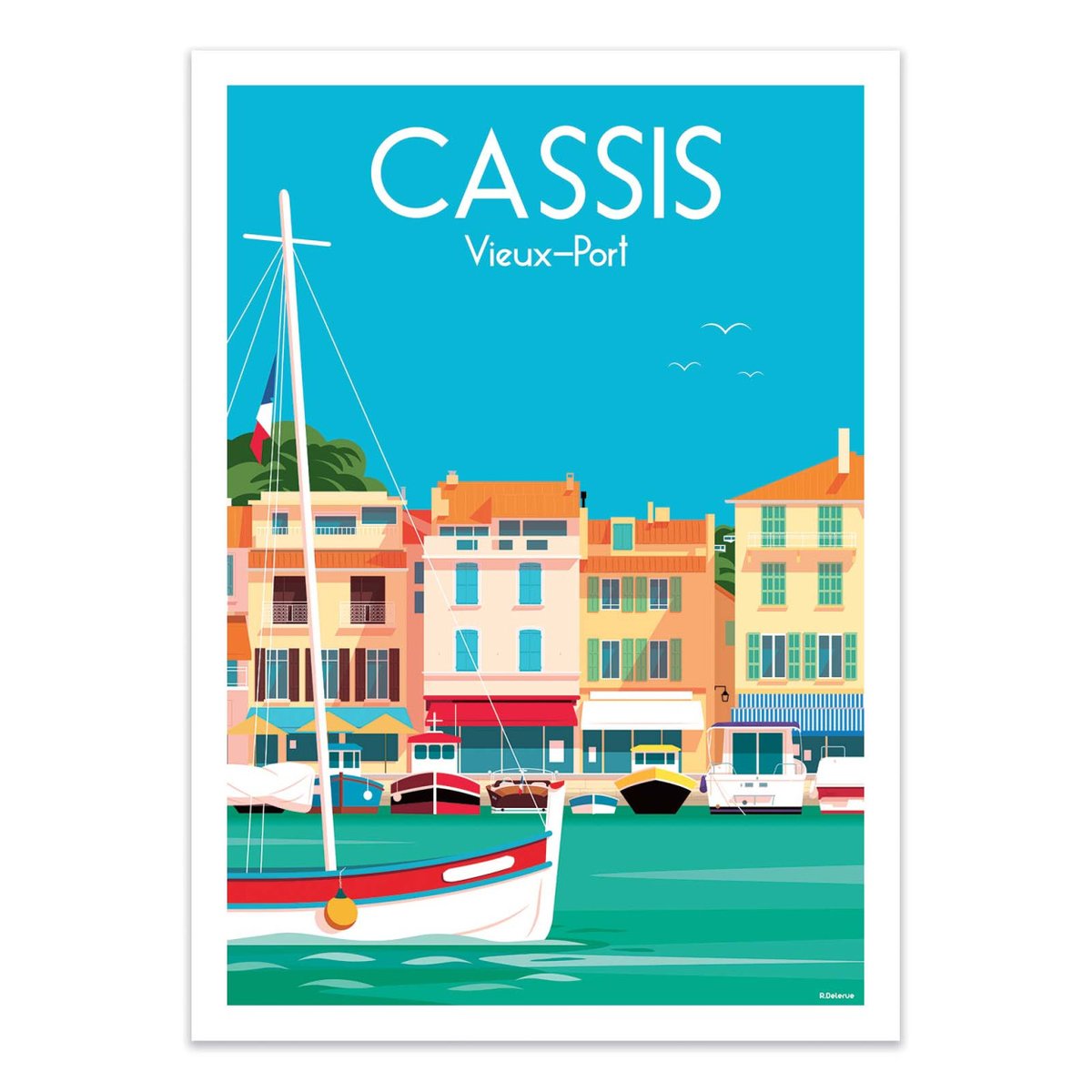 Affiche d'art - Cassis Vieux port - Raphael Delerue bleu, WALL EDITIONS