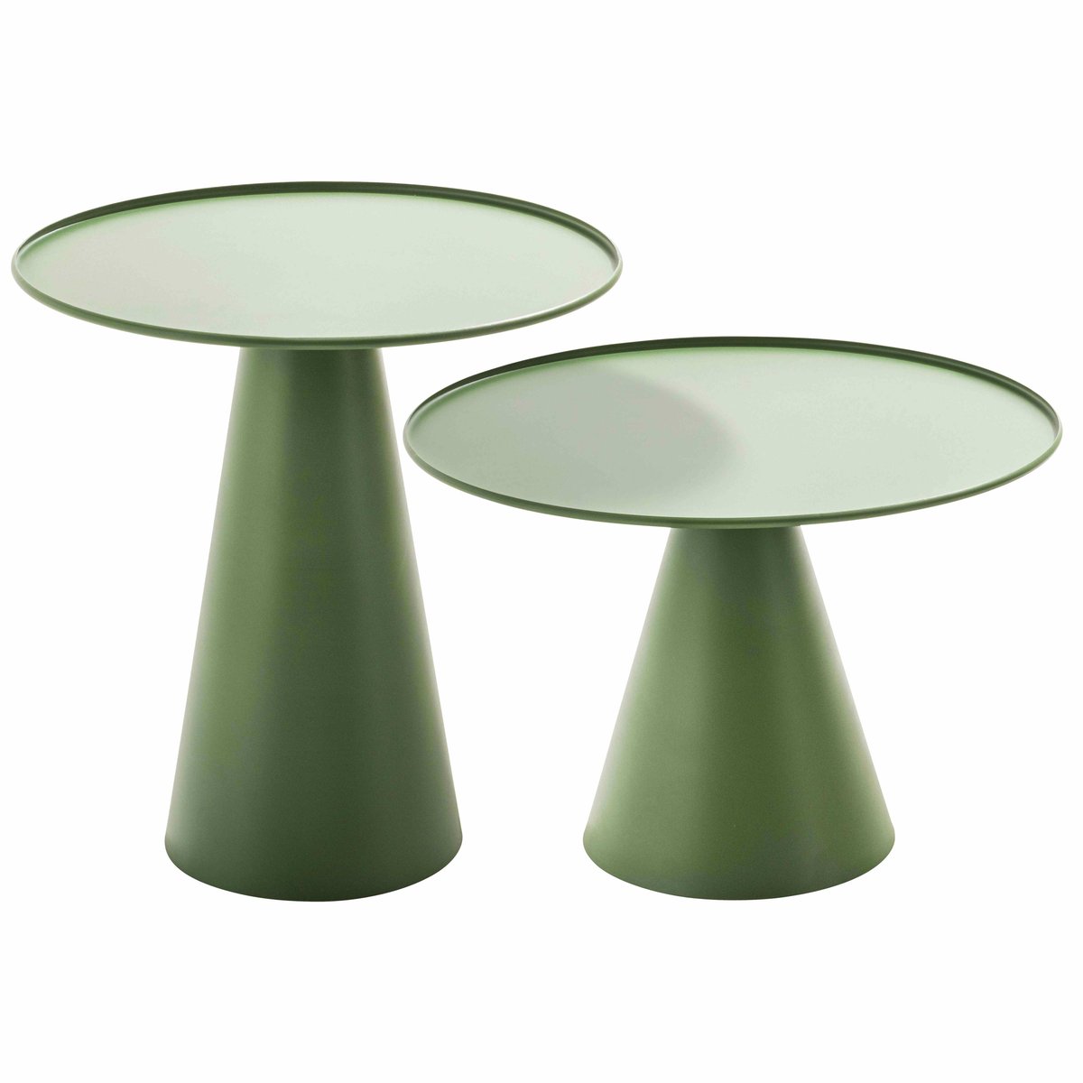 Lot de 2 tables basses rondes en acier, GOMBA vert cactus, OVIALA
