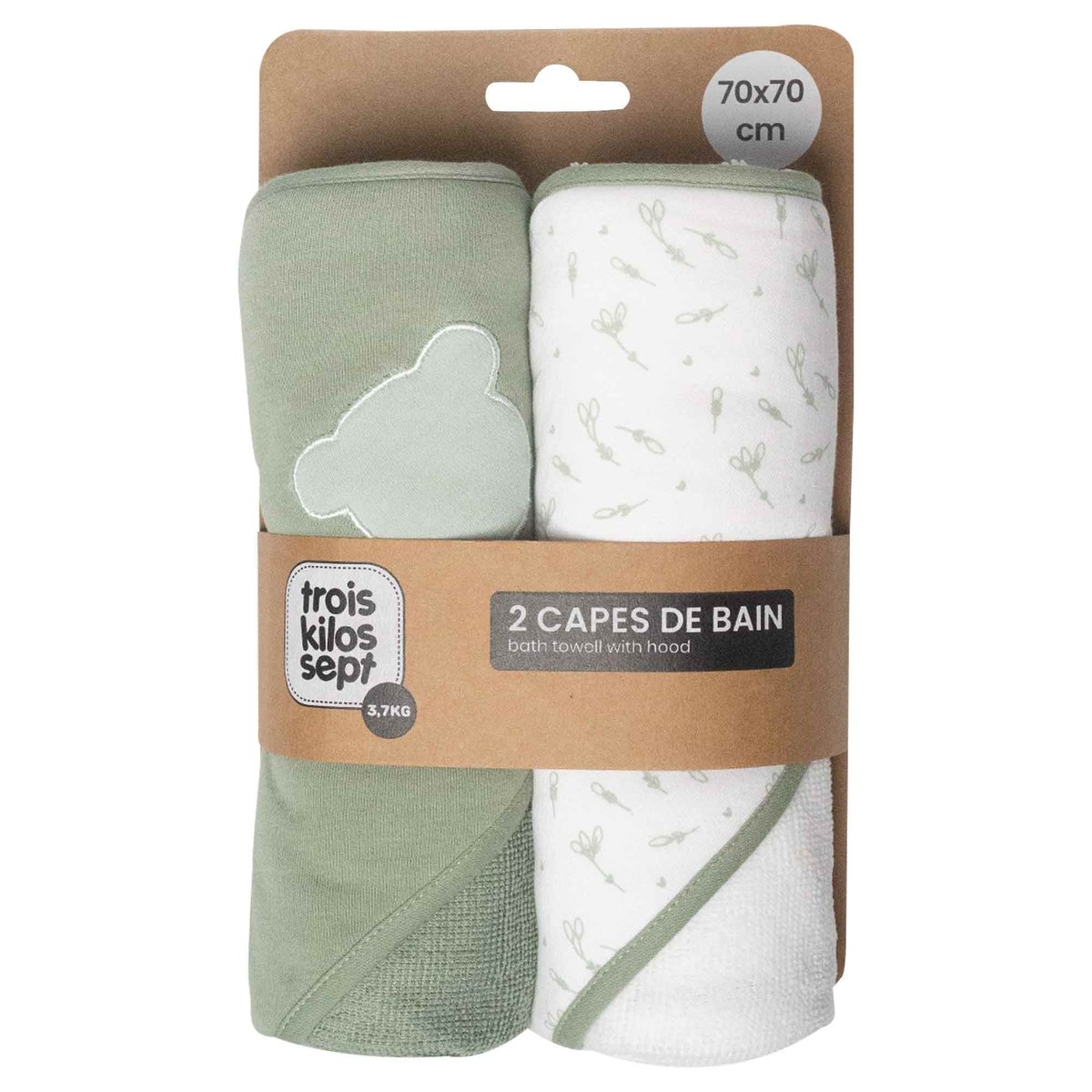 Lot de 2 capes de bain vert d'eau, blanc, TROIS KILOS SEPT
