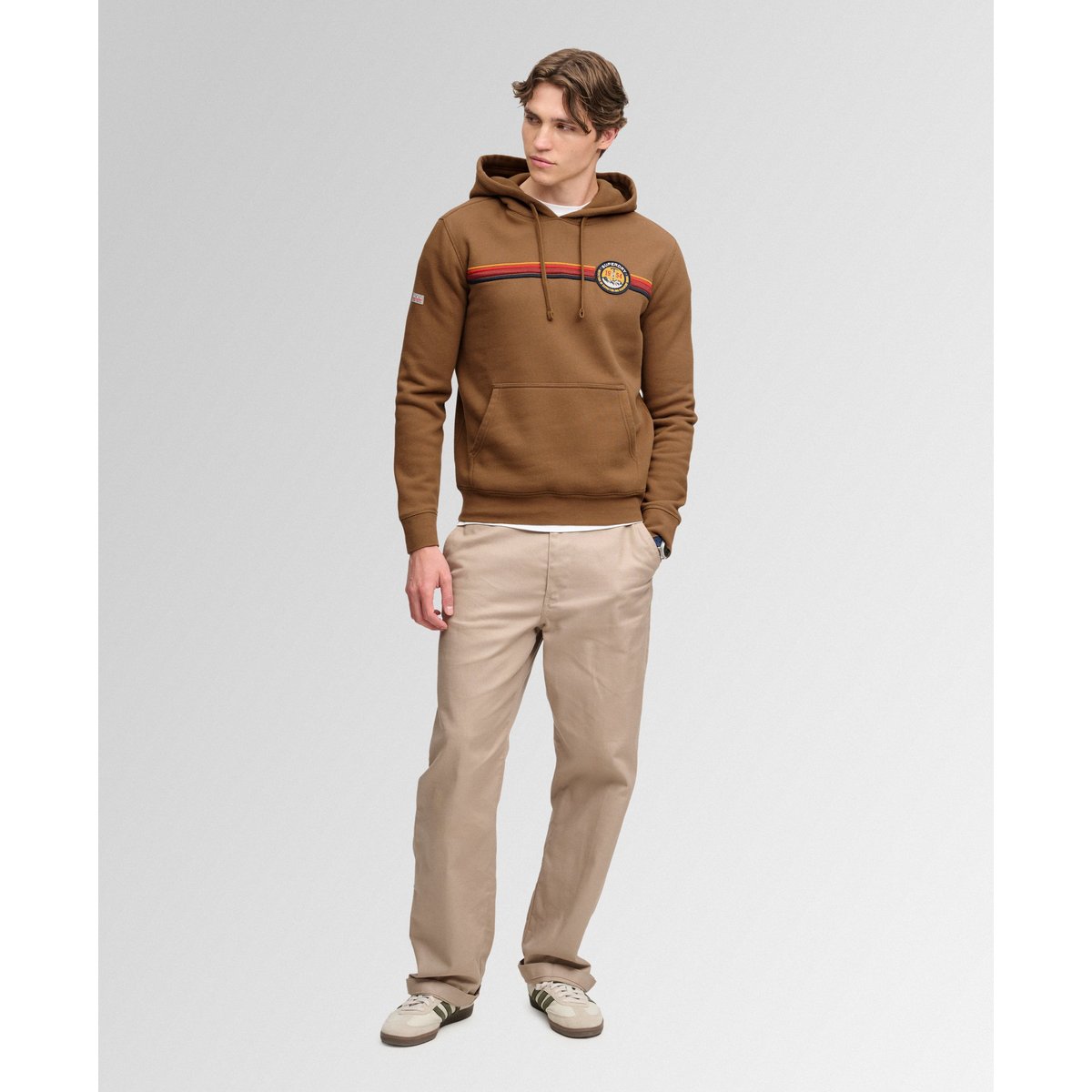 Sweat à capuche Outdoors Stripe Logo coupe décontractée marron intense, SUPERDRY