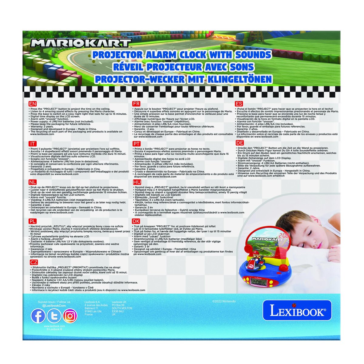 Réveil RP500UNI Projecteur Nintendo Mario Kart bleu, LEXIBOOK