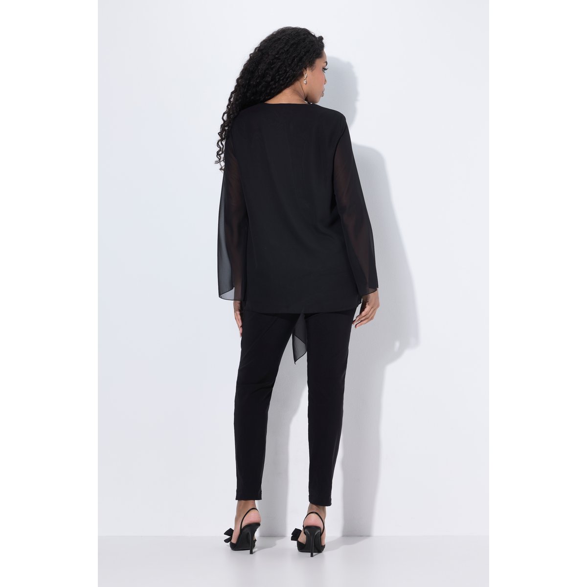 Blouse en mousseline doublée noir, ULLA POPKEN