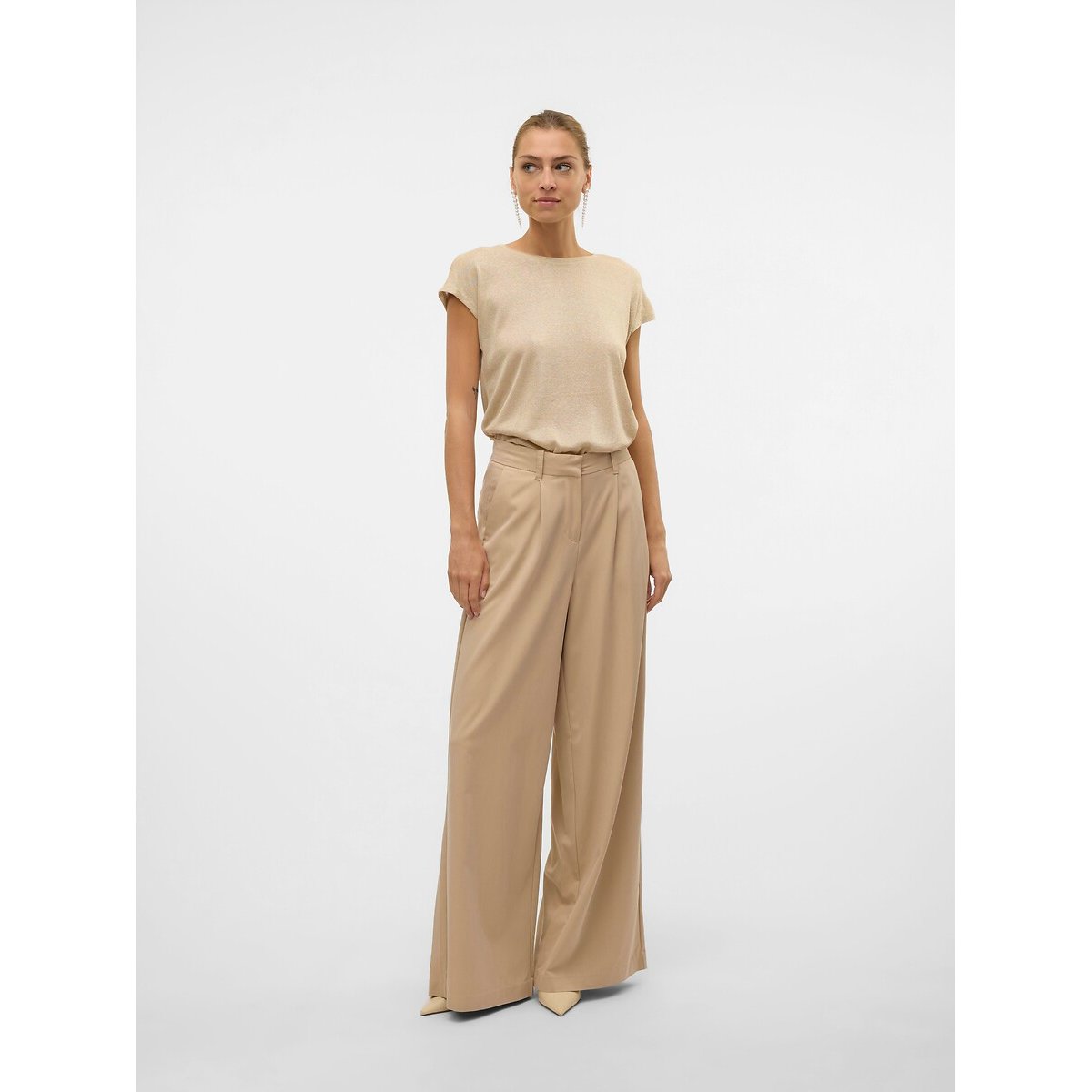 T-shirt col rond pailleté, manches courtes doré, VERO MODA