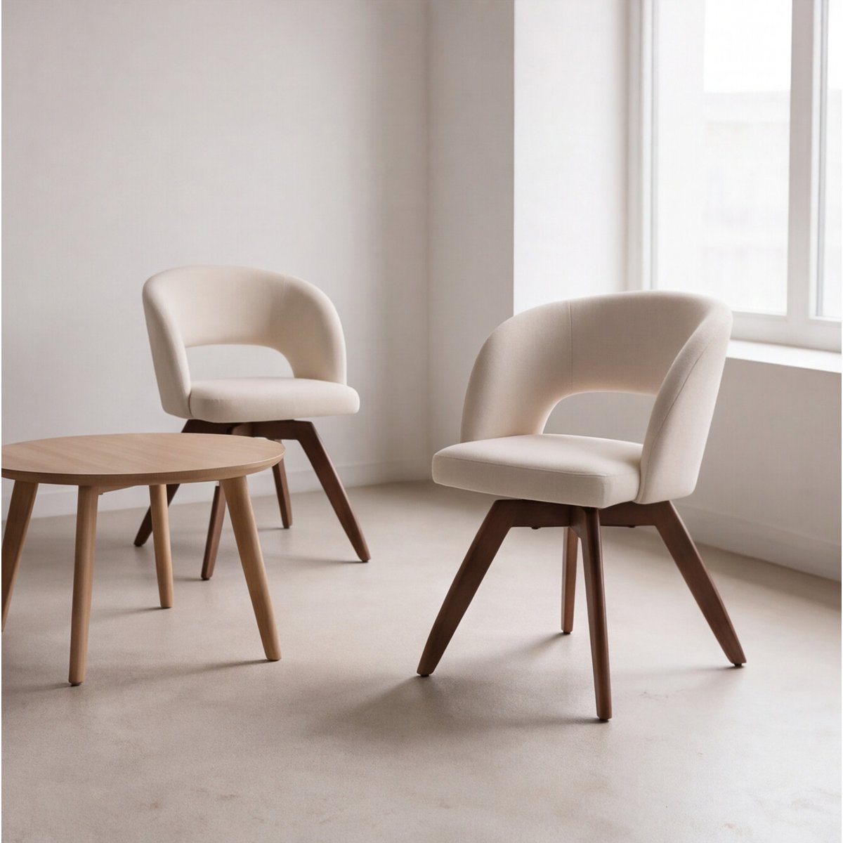 Lot de 2 chaises en bois et tissu boucle, HOLLY beige, bois foncé, HAPPY GARDEN