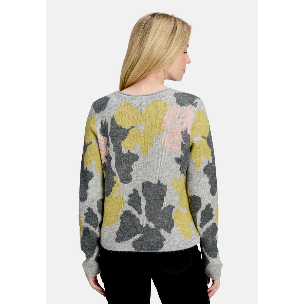 Pull-over en grosse maille à motif jacquard patch grey/green, BETTY BARCLAY