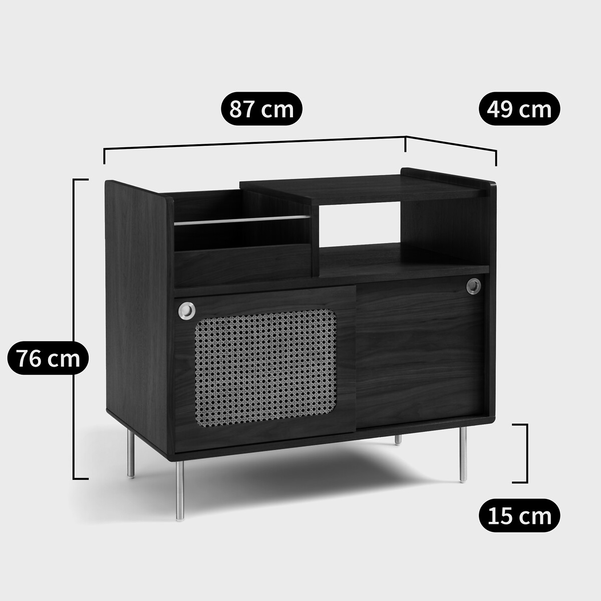 Meuble vinyles en plaqué noyer et cannage, Redpop noyer, LA REDOUTE INTERIEURS