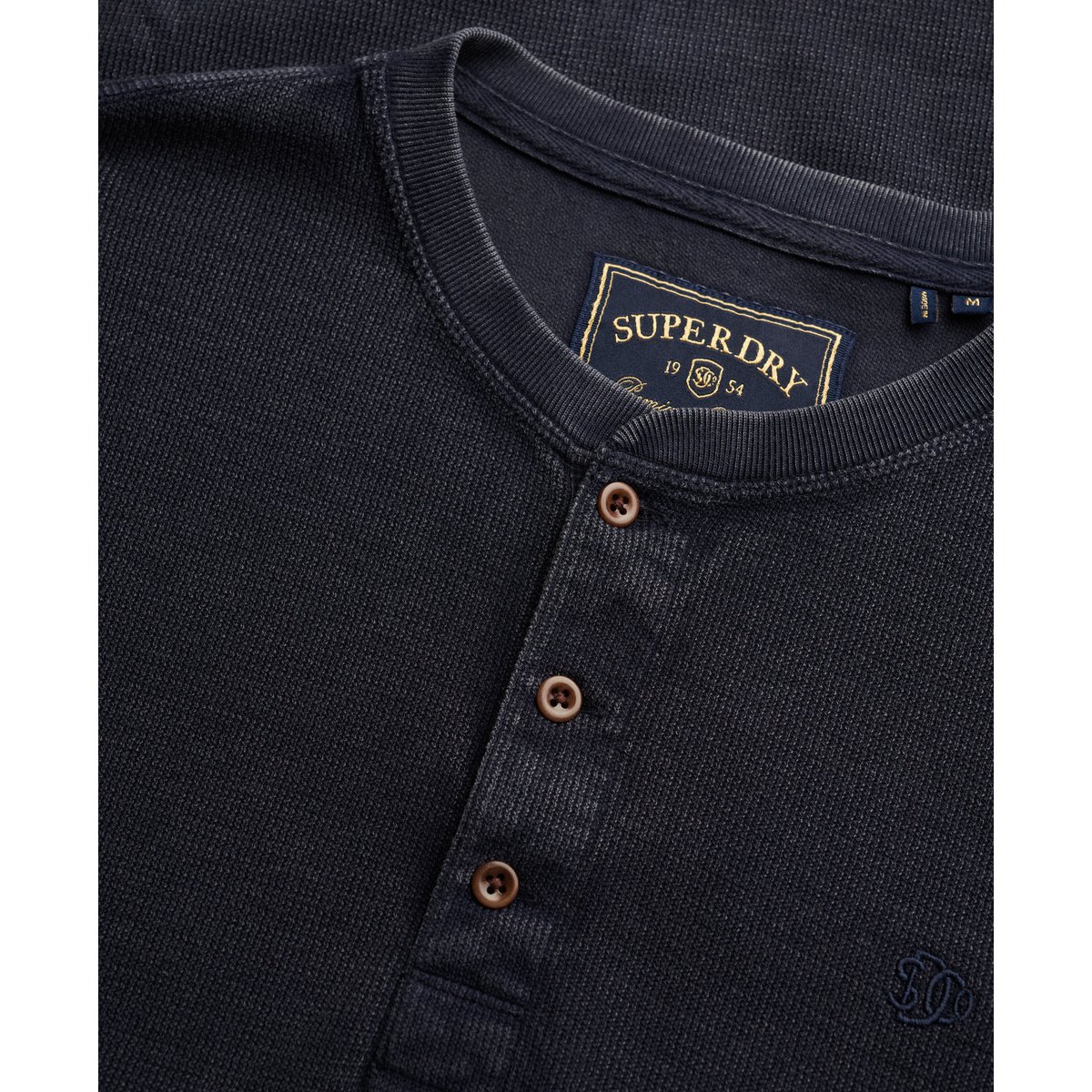 Haut Henley à Manches Longues en Maille Gaufrée bleu français, SUPERDRY
