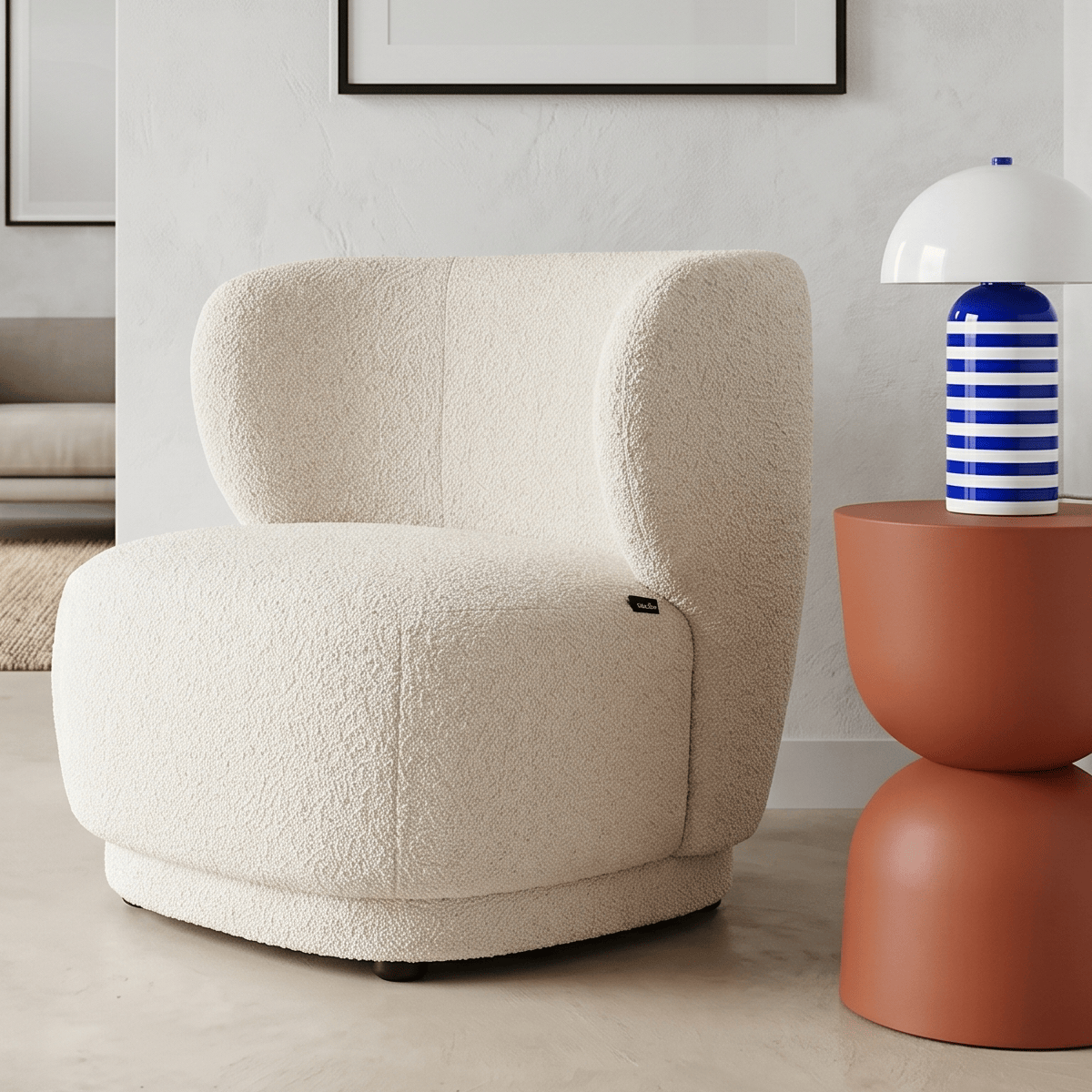 Fauteuil en tissu bouclette - ESTER ecru, HOMIFAB
