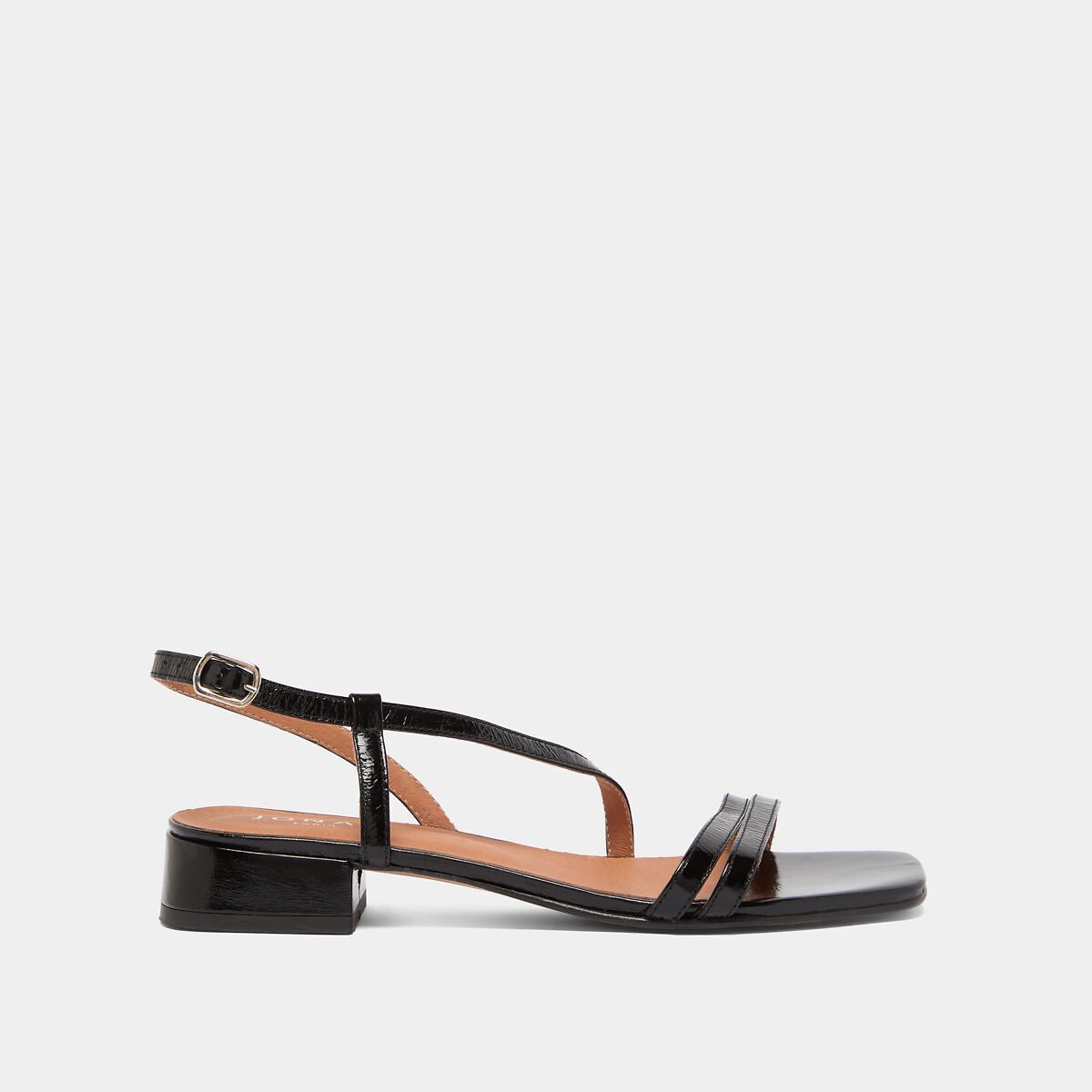 Anaya leren sandalen met lage hakken zwart, JONAK