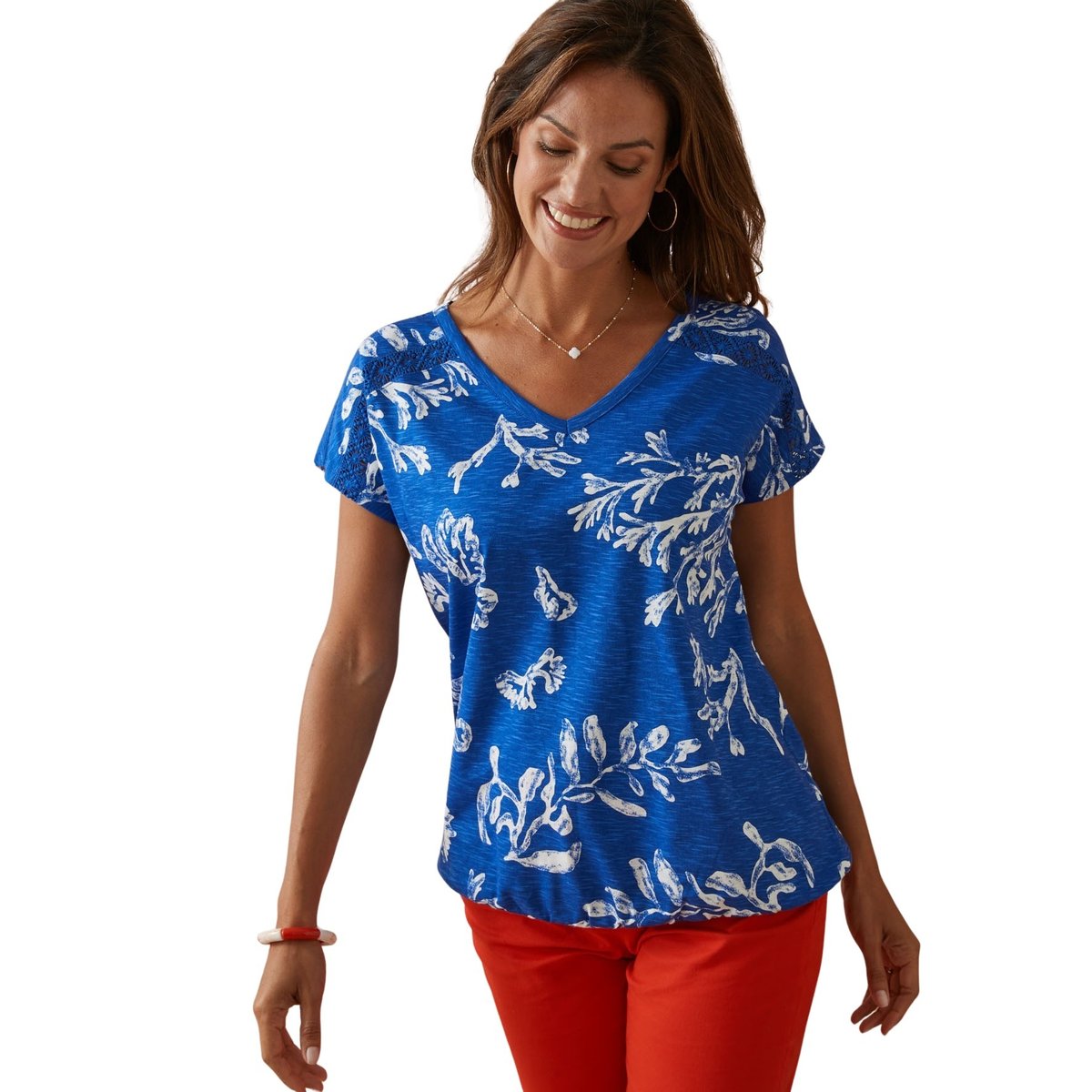 Tee-shirt blousant fantaisie imprimé bleu, DAXON