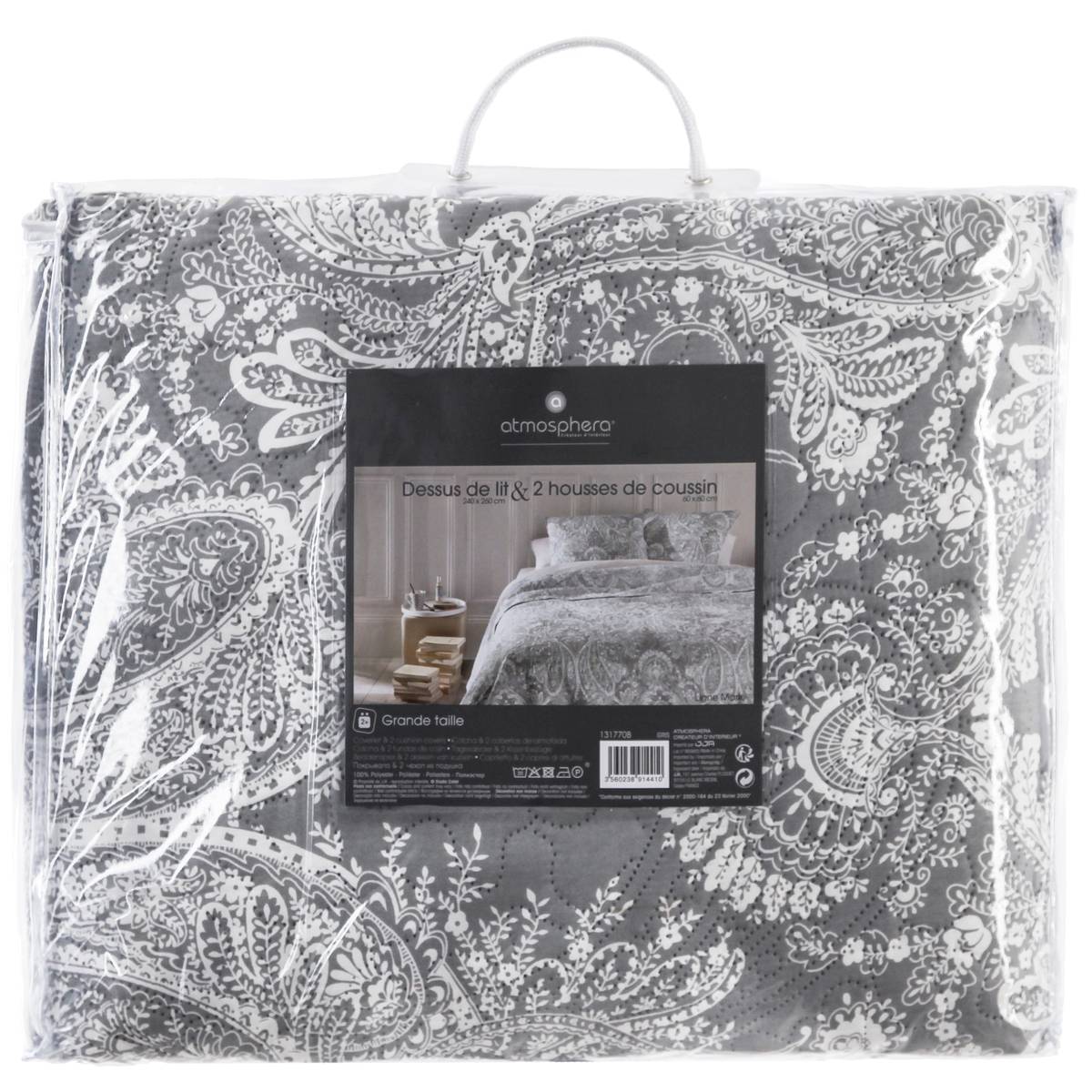 Dessus de lit avec taies MARIE gris, ATMOSPHERA