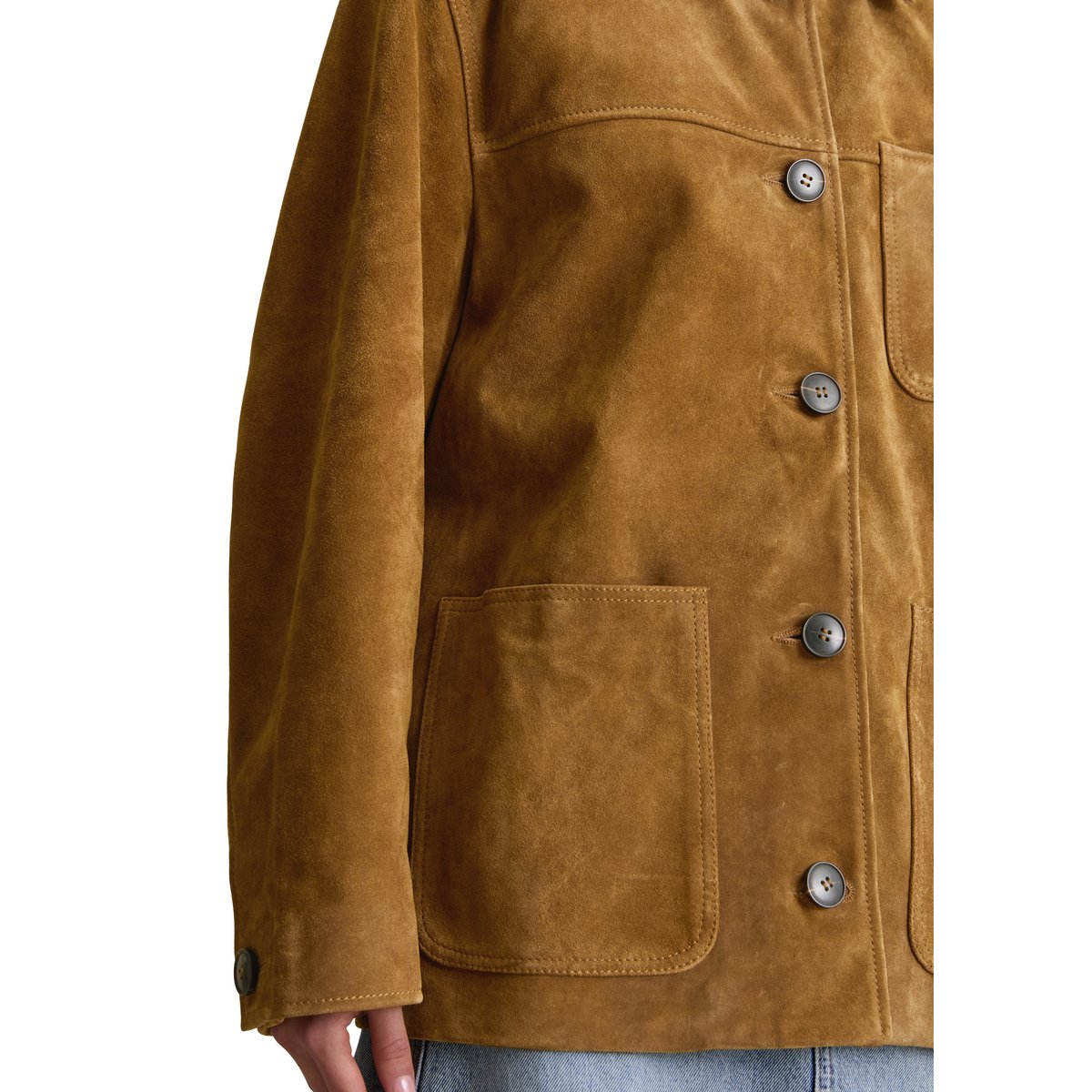 Veste en cuir velours relaxed dans le style barnjacket marron, MARC O’POLO DENIM