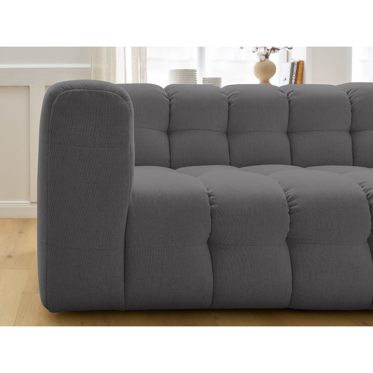 Canapé d'angle fixe 3 places en tissu, CLOUD gris foncé, BOBOCHIC