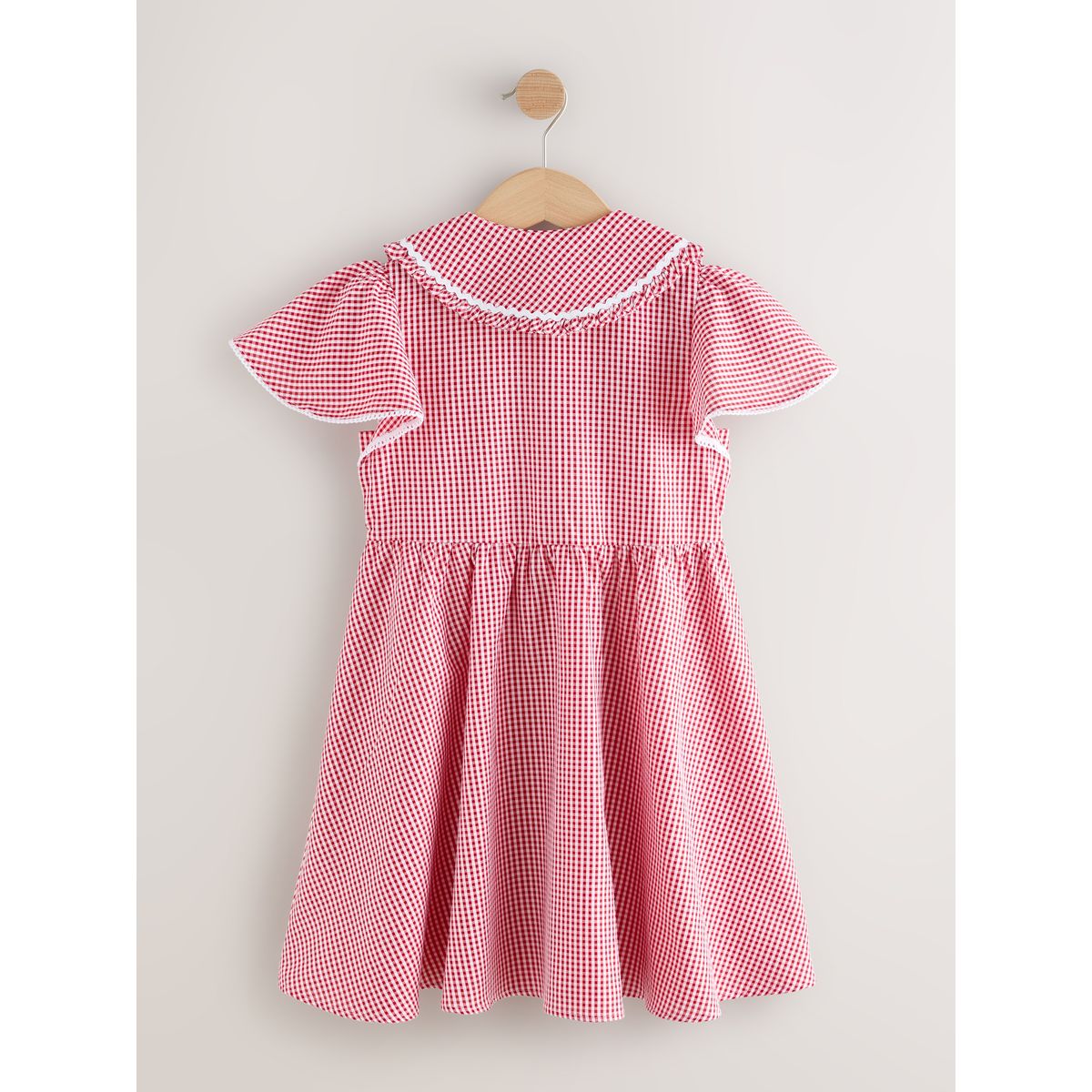 Robe d'école vichy en coton à manches ange rouge, NEXT