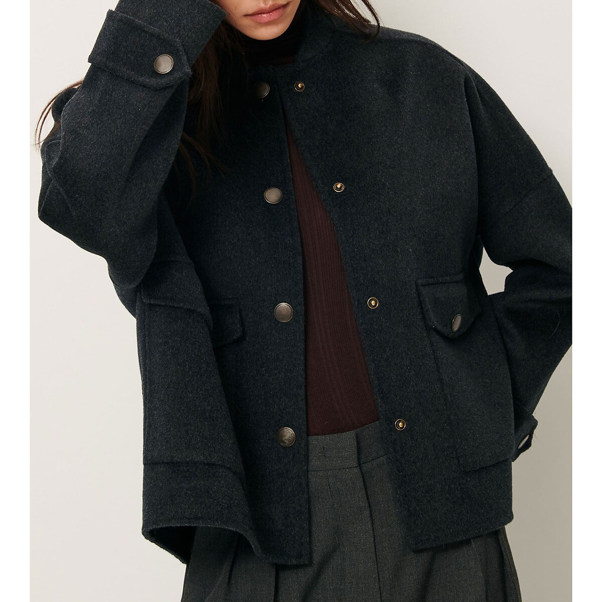 Manteau court en laine mélangée YALEPARK gris foncé, SESSUN