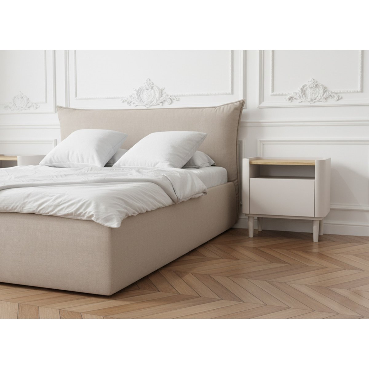 Table de chevet , ANYA beige, BOBOCHIC