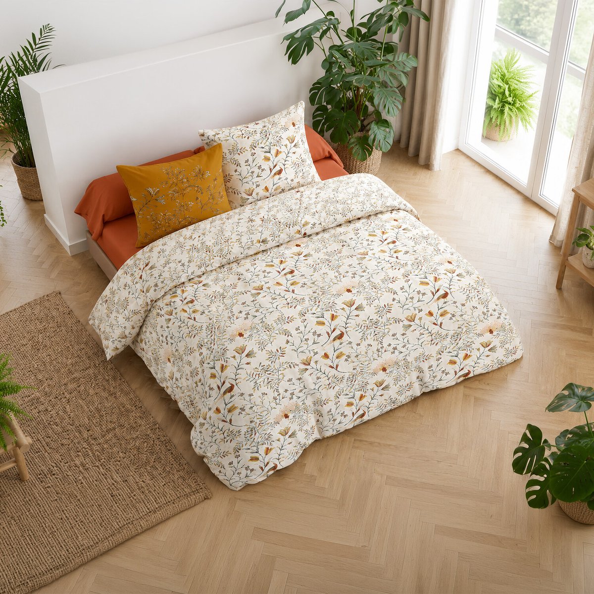 Parure housse de couette en coton imprimée, demil multicolore, ATELIER DU COTON