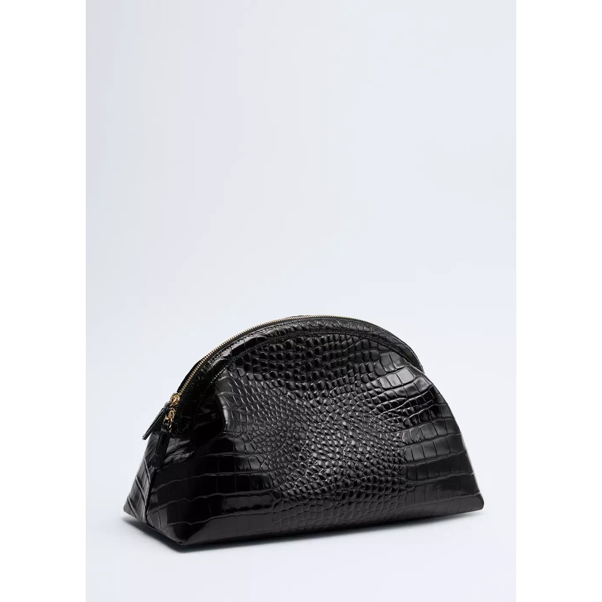 Pochette en cuir effet croco noir, MANGO