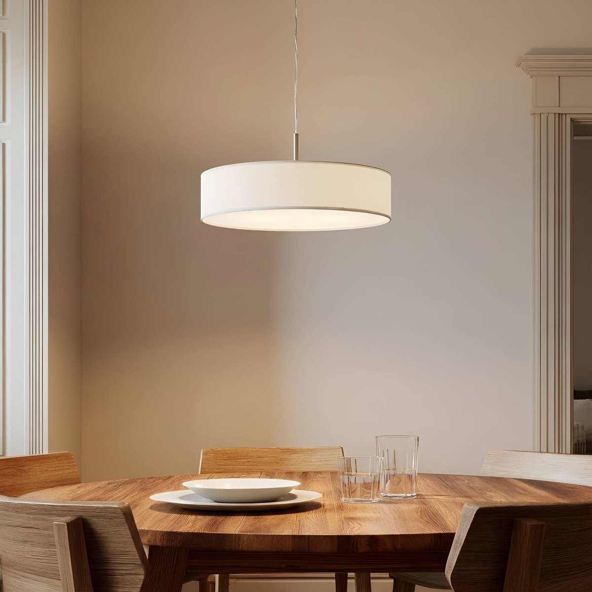 Suspension en textile moderne, Sebatin blanc, nickel mat, LINDBY