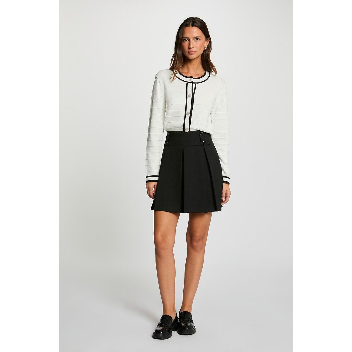 Cardigan abbottonato a maniche lunghe, collo rotondo bianco, MORGAN