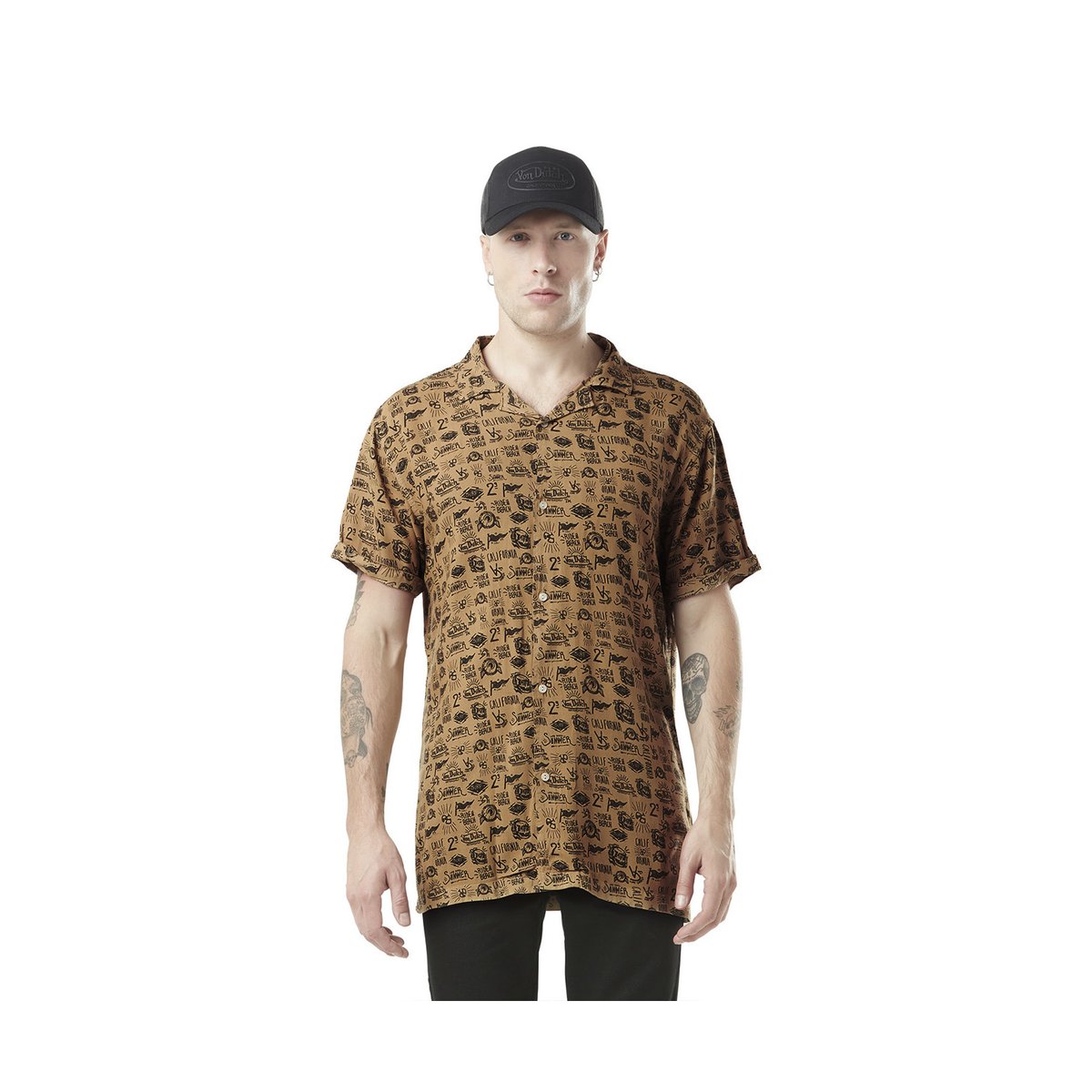 Chemise en viscose AOP camel, VON DUTCH