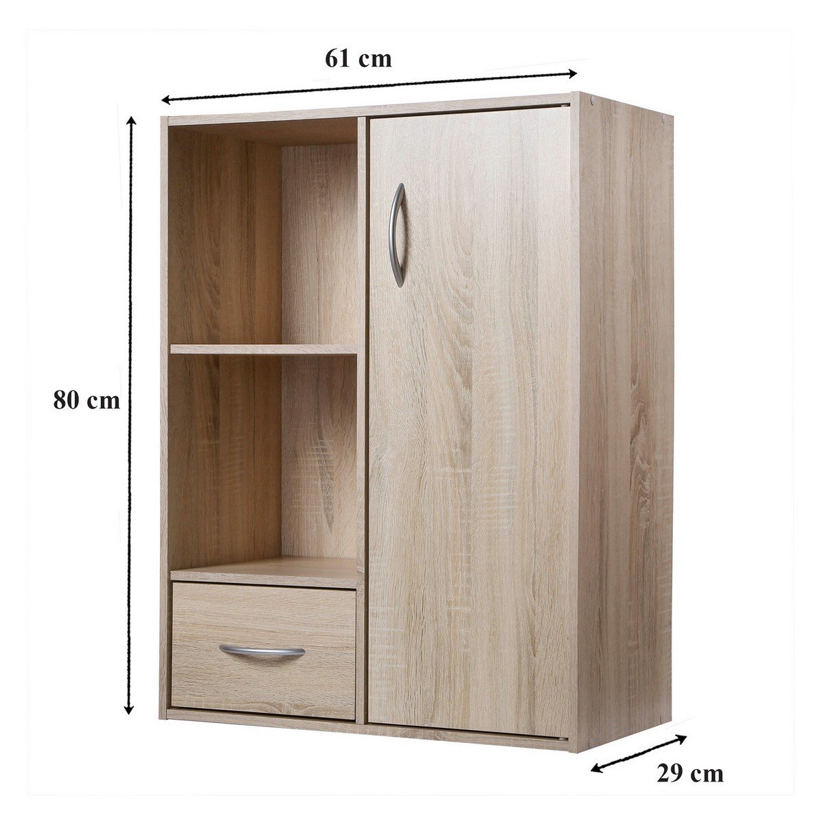 Etagère de rangement 2 casiers avec 1 tiroir et 1 placard - L61,5 cm bois clair, CALICOSY