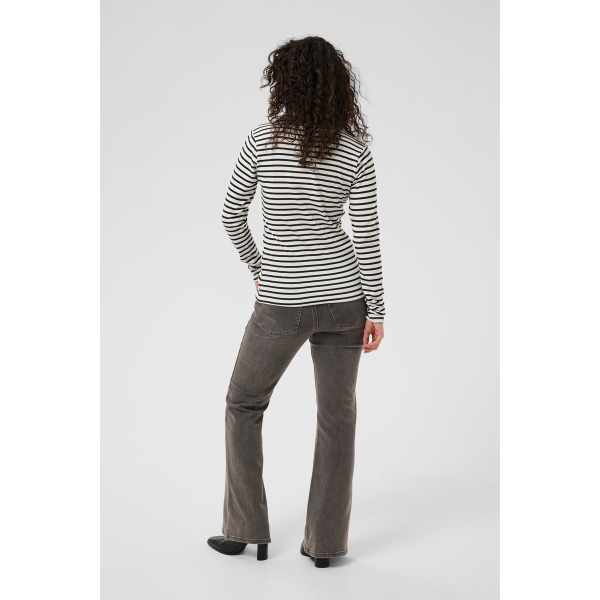T-shirt à manches longues blanc noir chalk w. black stripe, KAFFE