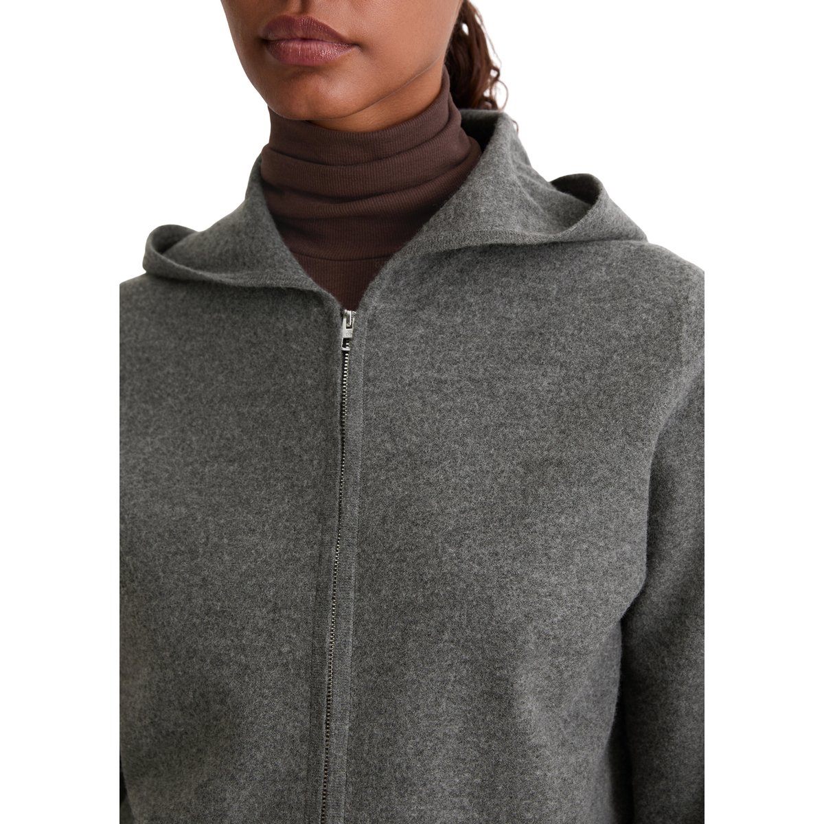 Cardigan zippé loose en laine bouillie gris, MARC O'POLO