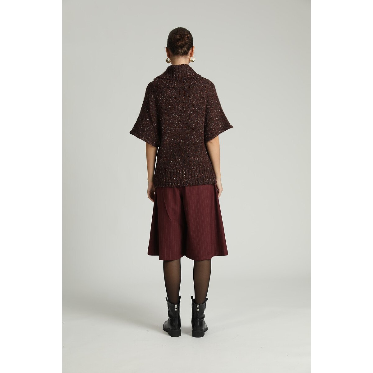 Pull col bénitier, manches courtes bordeaux, SEE U SOON