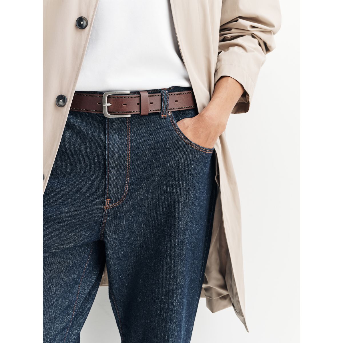 Ceinture décontractée en cuir marron, NEXT