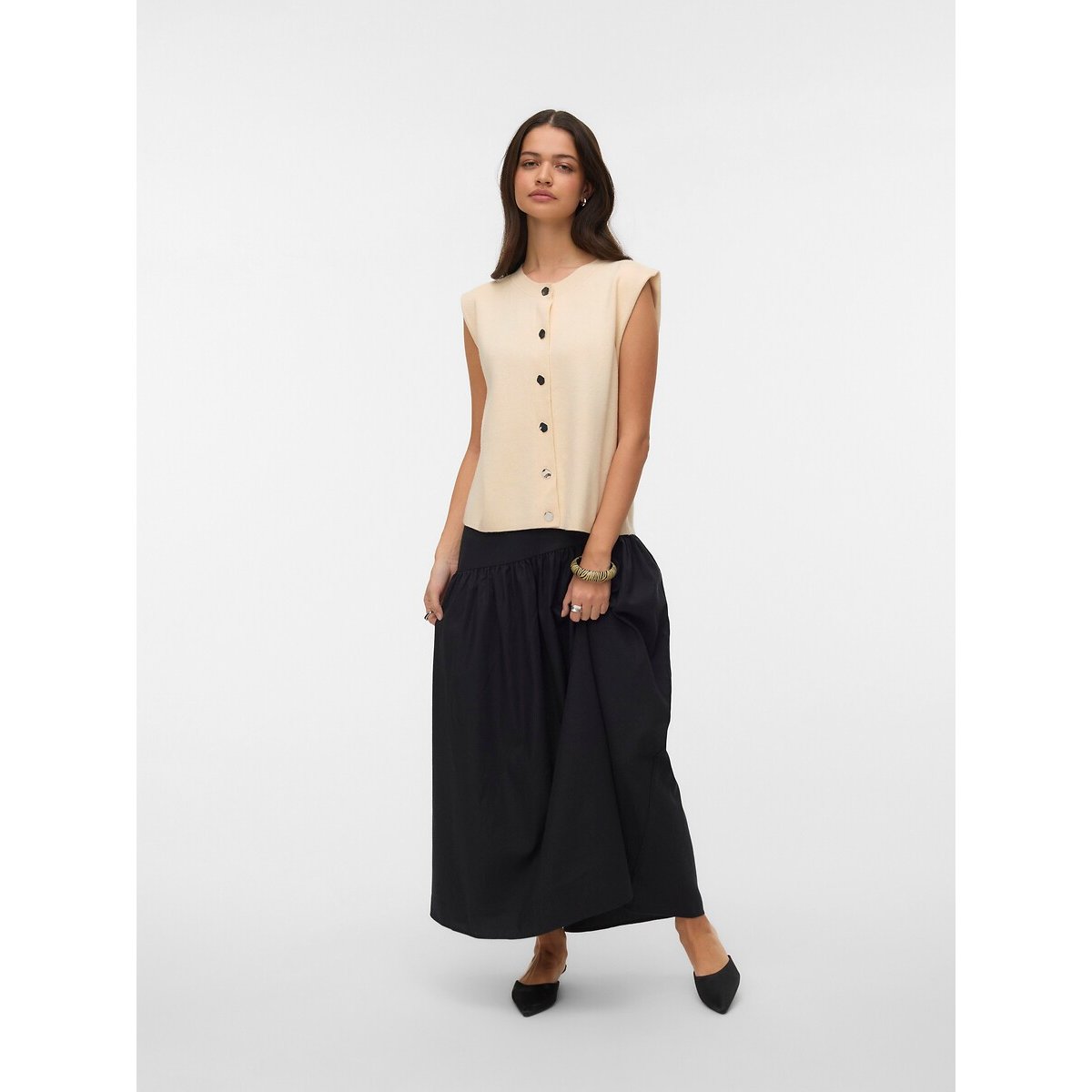 Sleeveless Crew Neck Buttoned Cardigan ecru , VERO MODA