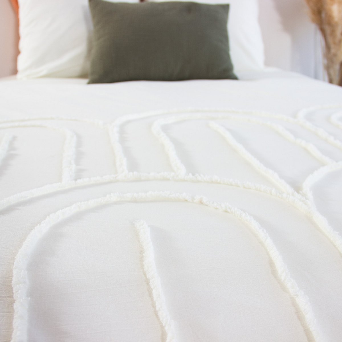 Parure de lit - housse de couette avec taies en coton blanc, EDEN