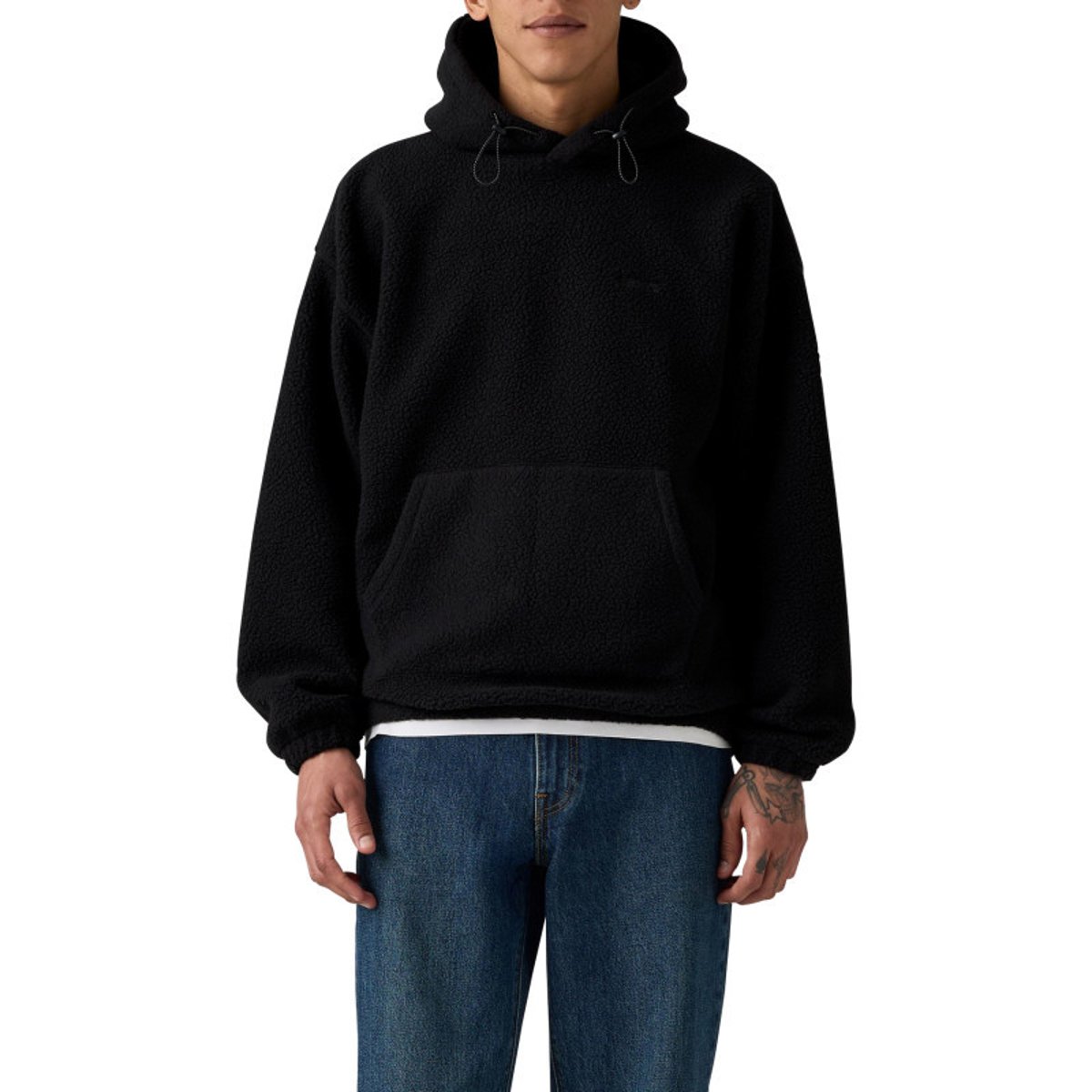 Sweat noir uni en sherpa avec une coupe droite et un col à capuche noir, LEVI'S