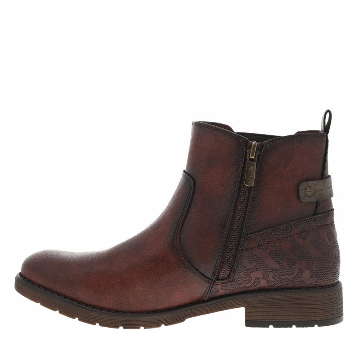 Boots bordeaux à talon décroché bas avec un zip et un soufflet élastiqué bordeaux, MUSTANG